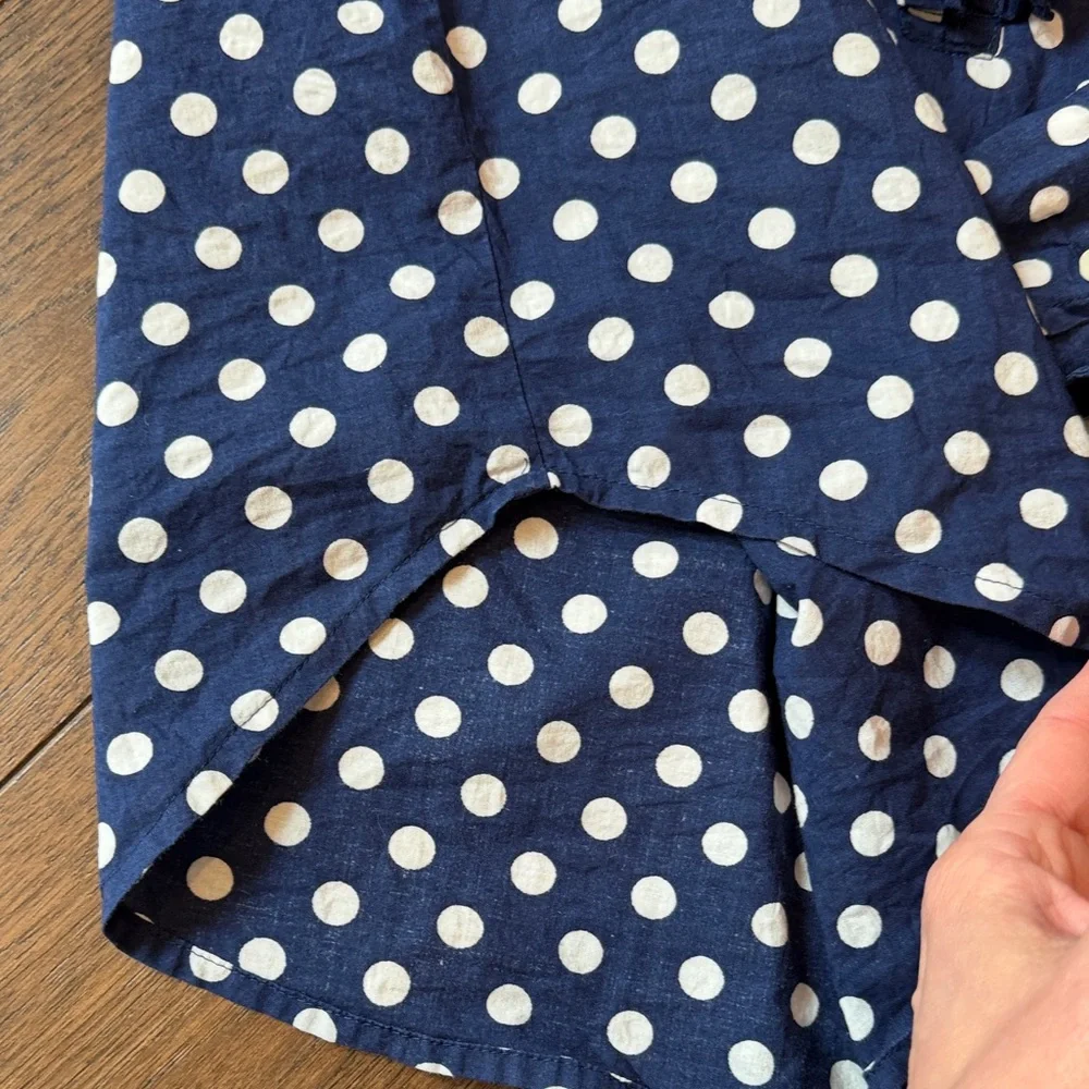J. Crew Blue Polka Dot Blouse with Ruffle Detail Size Small C2-010